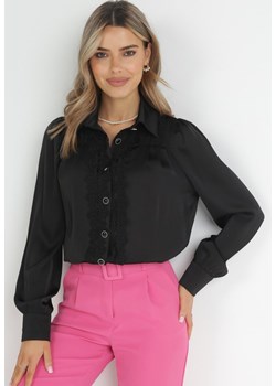 Czarna Koszula z Kołnierzem i Wstawkami z Koronki Thaffi ze sklepu Born2be Odzież w kategorii Koszule damskie - zdjęcie 151105711