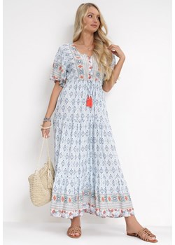 Jasnoniebieska Sukienka Maxi z Gumką i Sznurkiem z Chwostami w Pasie Maryse ze sklepu Born2be Odzież w kategorii Sukienki - zdjęcie 151105993