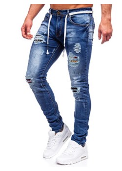 Granatowe spodnie jeansowe męskie slim fit Denley E7789 ze sklepu Denley w kategorii Jeansy męskie - zdjęcie 151107464