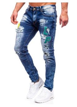 Granatowe spodnie jeansowe męskie slim fit Denley E7860 ze sklepu Denley w kategorii Jeansy męskie - zdjęcie 151107474