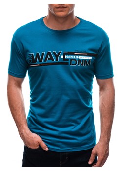 T-shirt męski z nadrukiem 1714S - turkusowy ze sklepu Edoti w kategorii T-shirty męskie - zdjęcie 151131312