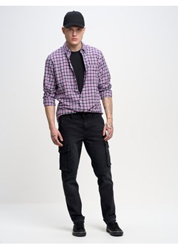Koszula męska z bawełny organicznej w kratę fioletowa Hamiltes 501 ze sklepu Big Star w kategorii Koszule męskie - zdjęcie 151337564