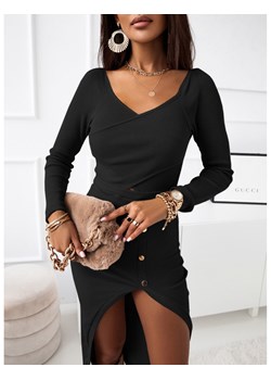 Prążkowana sukienka midi z rozporkiem CASTO - czarna ze sklepu magmac.pl w kategorii Sukienki - zdjęcie 151341234