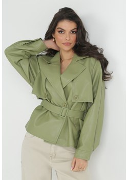 Zielona Jednorzędowa Kurtka Oversize z Paskiem Aizlyn ze sklepu Born2be Odzież w kategorii Kurtki damskie - zdjęcie 151810420