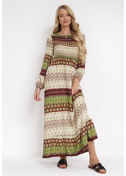 Jasnozielona Sukienka Maxi z Marszczoną Górą i Długim Rękawem Haari ze sklepu Born2be Odzież w kategorii Sukienki - zdjęcie 151810601
