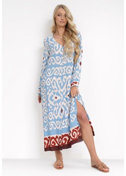 Niebieska Koszulowa Sukienka Maxi z Guzikami i Rozcięciami po Bokach Okotria ze sklepu Born2be Odzież w kategorii Sukienki - zdjęcie 151810652