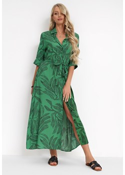 Zielona Sukienka z Wiskozy o Koszulowym Kroju Maxi Irinthe ze sklepu Born2be Odzież w kategorii Sukienki - zdjęcie 151810803