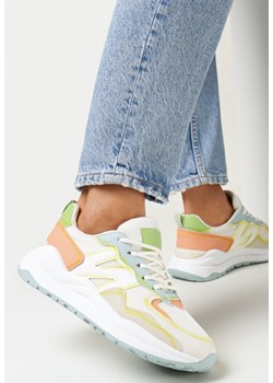 Biało-Pomarańczowe Sneakersy z Ozdobnymi Przeszyciami Leostia ze sklepu born2be.pl w kategorii Buty sportowe damskie - zdjęcie 151813040