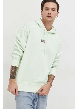 Tommy Jeans bluza bawełniana męska kolor zielony z kapturem gładka ze sklepu ANSWEAR.com w kategorii Bluzy męskie - zdjęcie 152020800