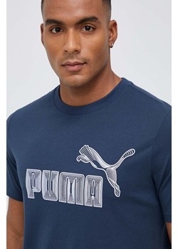 Puma t-shirt bawełniany kolor granatowy z nadrukiem ze sklepu ANSWEAR.com w kategorii T-shirty męskie - zdjęcie 152020974