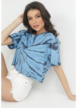 Niebieski Krótki T-shirt z Nadrukiem Tie-Dye Comara ze sklepu Born2be Odzież w kategorii Bluzki damskie - zdjęcie 152026662