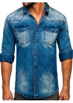 Granatowa koszula męska jeansowa z długim rękawem Denley MC710BS ze sklepu Denley w kategorii Koszule męskie - zdjęcie 152031874