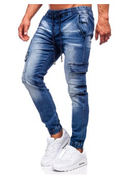 Niebieskie spodnie jeansowe joggery bojówki męskie Denley MP0111BSA ze sklepu Denley w kategorii Jeansy męskie - zdjęcie 152031880