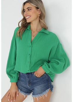 Zielona Bawełniana Koszula Oversize z Szerokimi Rękawami Melillia ze sklepu Born2be Odzież w kategorii Koszule damskie - zdjęcie 152207193