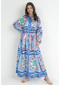 Niebieska Oversizowa Sukienka Maxi Koszulowa Leiani ze sklepu Born2be Odzież w kategorii Sukienki - zdjęcie 152207213