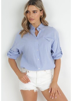Niebieska Koszula w Paski Oversize Tennilla ze sklepu Born2be Odzież w kategorii Koszule damskie - zdjęcie 152207263
