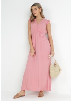 Różowa Sukienka Maxi z Gumką w Talii z Falbankami z Wiskozy Harria ze sklepu Born2be Odzież w kategorii Sukienki - zdjęcie 152207302