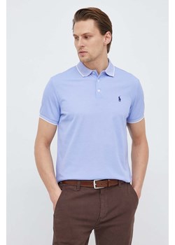 Polo Ralph Lauren polo męski kolor niebieski z aplikacją ze sklepu ANSWEAR.com w kategorii T-shirty męskie - zdjęcie 152210224