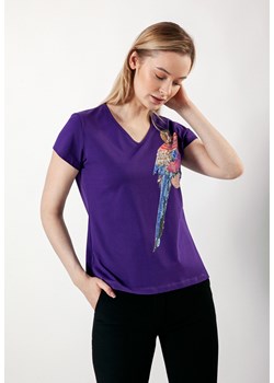 Fioletowy bawełniany t-shirt z aplikacją ze sklepu Molton w kategorii Bluzki damskie - zdjęcie 152212072