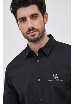 Armani Exchange koszula bawełniana męska kolor czarny regular z kołnierzykiem klasycznym 8NZCP2 ZNBJZ NOS ze sklepu ANSWEAR.com w kategorii Koszule męskie - zdjęcie 152233633