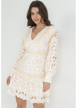 Beżowa Koronkowa Sukienka z Falbanką Resine ze sklepu Born2be Odzież w kategorii Sukienki - zdjęcie 152281910