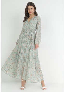 Miętowa Sukienka Maxi z Gumką w Talii i Plisowanym Dółem Danora ze sklepu Born2be Odzież w kategorii Sukienki - zdjęcie 152281931