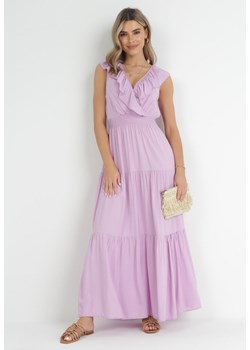 Fioletowa Sukienka Maxi z Marszczoną Gumką w Pasie i Wiązaniem na Plecach Vaida ze sklepu Born2be Odzież w kategorii Sukienki - zdjęcie 152282253