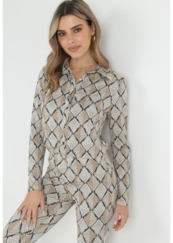 Beżowa Koszula w Ornamentalny Wzór Lagzos ze sklepu Born2be Odzież w kategorii Koszule damskie - zdjęcie 152285102