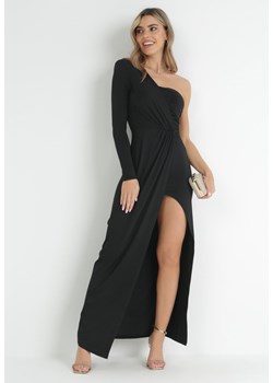 Czarna Kopertowa Sukienka Maxi na Jedno Ramię z Marszczeniami Analaura ze sklepu Born2be Odzież w kategorii Sukienki - zdjęcie 152324881