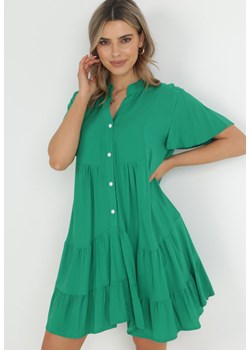 Zielona Sukienka Koszulowa z Falbanką Selentha ze sklepu Born2be Odzież w kategorii Sukienki - zdjęcie 152329074