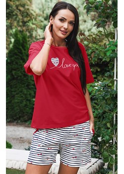 Piżama damska z krótkim rękawem czerwona Korfu, Kolor czerwony-wzór, Rozmiar S, Italian Fashion ze sklepu Intymna w kategorii Piżamy damskie - zdjęcie 152380421