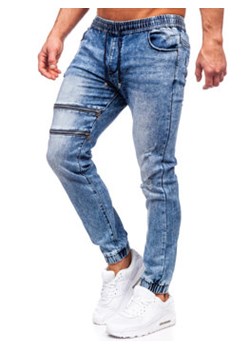 Granatowe spodnie jeansowe joggery męskie Denley MP0095BS ze sklepu Denley w kategorii Jeansy męskie - zdjęcie 152391664