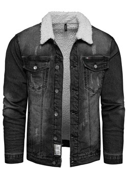 Kurtka męska jeansowa z futrem czarna Recea ze sklepu Recea.pl w kategorii Kurtki męskie - zdjęcie 152425522