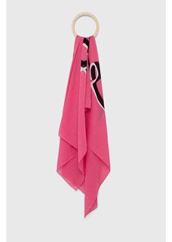 HUGO szal bawełniany damski kolor różowy z nadrukiem ze sklepu ANSWEAR.com w kategorii Szaliki i chusty damskie - zdjęcie 152496262