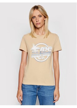 Lee T-Shirt Logo L44NEHNY Beżowy Slim Fit ze sklepu MODIVO w kategorii Bluzki damskie - zdjęcie 152552191