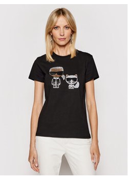 KARL LAGERFELD T-Shirt Ikonik Rhinestone 210W1725 Czarny Regular Fit ze sklepu MODIVO w kategorii Bluzki damskie - zdjęcie 152568052