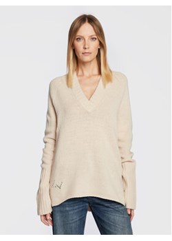 Zadig&Voltaire Sweter Valmy We Amour KWSW01443 Beżowy Relaxed Fit ze sklepu MODIVO w kategorii Swetry damskie - zdjęcie 152671432