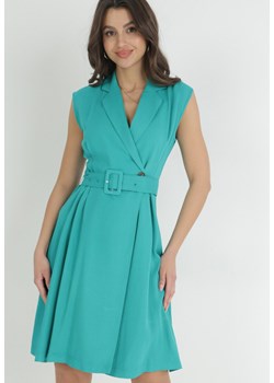 Zielona Kopertowa Sukienka Mini z Wiskozy z Paskiem Ziceza ze sklepu Born2be Odzież w kategorii Sukienki - zdjęcie 152695052