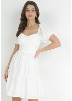 Biała Sukienka Taliowana z Falbanką Fastarisa ze sklepu Born2be Odzież w kategorii Sukienki - zdjęcie 152695133