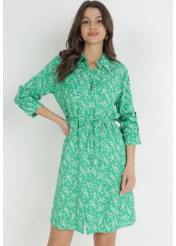 Zielona Koszulowa Sukienka Mini z Wiskozy Aphrorena ze sklepu Born2be Odzież w kategorii Sukienki - zdjęcie 152695283