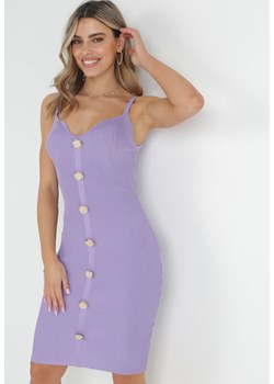 Fioletowa Prążkowana Sukienka z Ozdobnymi Guzikami Aphrorena ze sklepu Born2be Odzież w kategorii Sukienki - zdjęcie 152695512