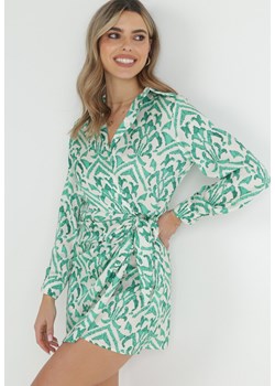 Zielona Kopertowa Sukienka z Wiązaniem Pitville ze sklepu Born2be Odzież w kategorii Sukienki - zdjęcie 152695553