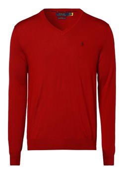 Polo Ralph Lauren Męski sweter z wełny merino Mężczyźni drobna dzianina czerwony jednolity ze sklepu vangraaf w kategorii Swetry męskie - zdjęcie 152697843