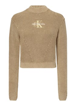 Calvin Klein Jeans Sweter damski Kobiety Prążki beżowy jednolity ze sklepu vangraaf w kategorii Swetry damskie - zdjęcie 152698120