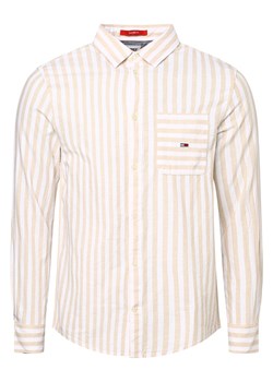 Tommy Jeans Męska koszula z dodatkiem lnu Mężczyźni Regular Fit Bawełna piaskowy w paski kołnierzyk kent ze sklepu vangraaf w kategorii Koszule męskie - zdjęcie 152700301