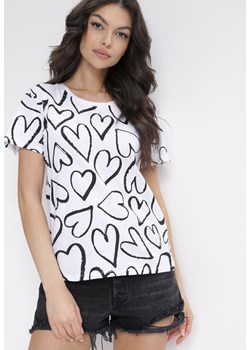 Biały Bawełniany T-shirt z Nadrukiem w Serca Maedinn ze sklepu Born2be Odzież w kategorii Bluzki damskie - zdjęcie 152705752