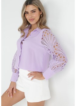 Fioletowa Koszula z Koronkowymi Rękawami Laeneis ze sklepu Born2be Odzież w kategorii Koszule damskie - zdjęcie 152705890