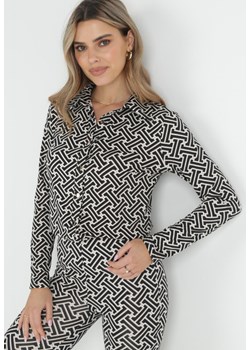 Czarna Koszula z Geometrycznym Wzorem Zapinana na Guziki Leranie ze sklepu Born2be Odzież w kategorii Koszule damskie - zdjęcie 152901823
