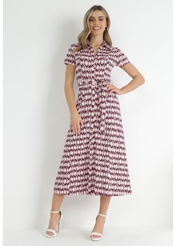 Fuksjowa Koszulowa Sukienka Maxi z Materiałowym Paskiem Rainora ze sklepu Born2be Odzież w kategorii Sukienki - zdjęcie 152902030