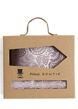 Prince BOWTIE Krawat i poszetka z jedwabiu Mężczyźni Jedwab brudny róż wzorzysty ze sklepu vangraaf w kategorii Krawaty - zdjęcie 152907451